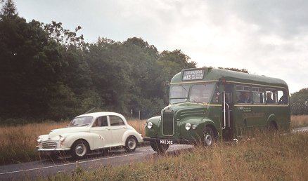 Morris Minor passes GS2 on Ranmore Common