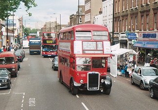 RTW75 on route 8 in Bethnal Green Road, 4th June 2004